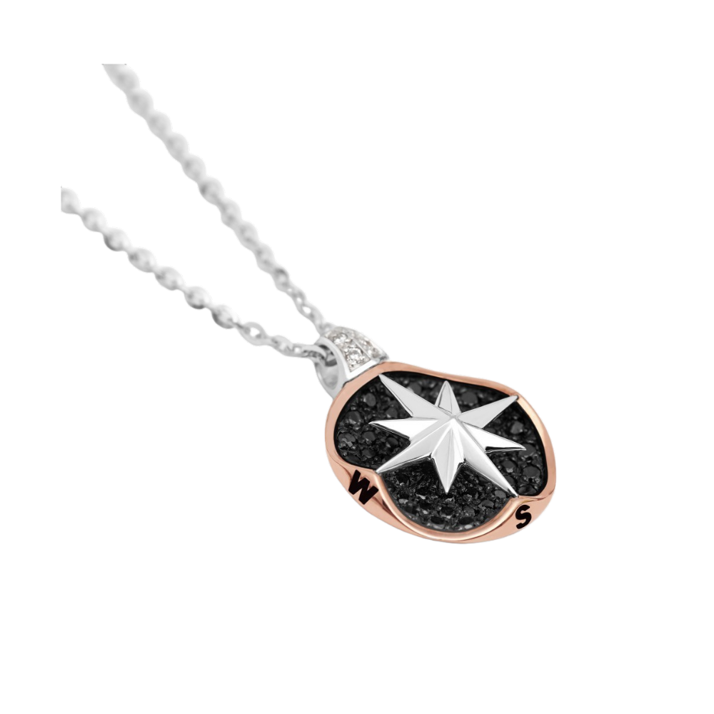 Collana Zancan in oro con pendente rosa dei venti e diamanti